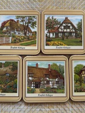 Pimpernel English Cottages Coasters in Beige, Brown, Green, Blue